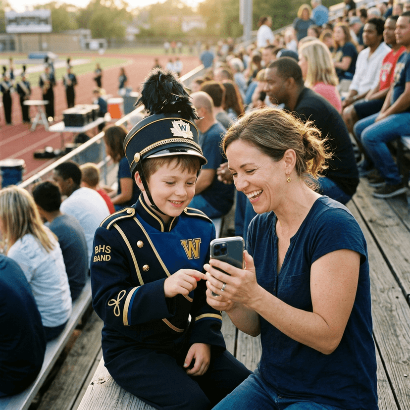 Parent and child reviewing fundraiser progress on a smartphone together