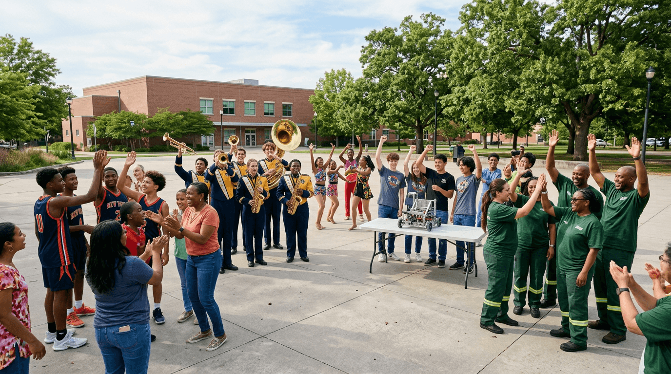 Diverse community groups celebrating a successful fundraiser together