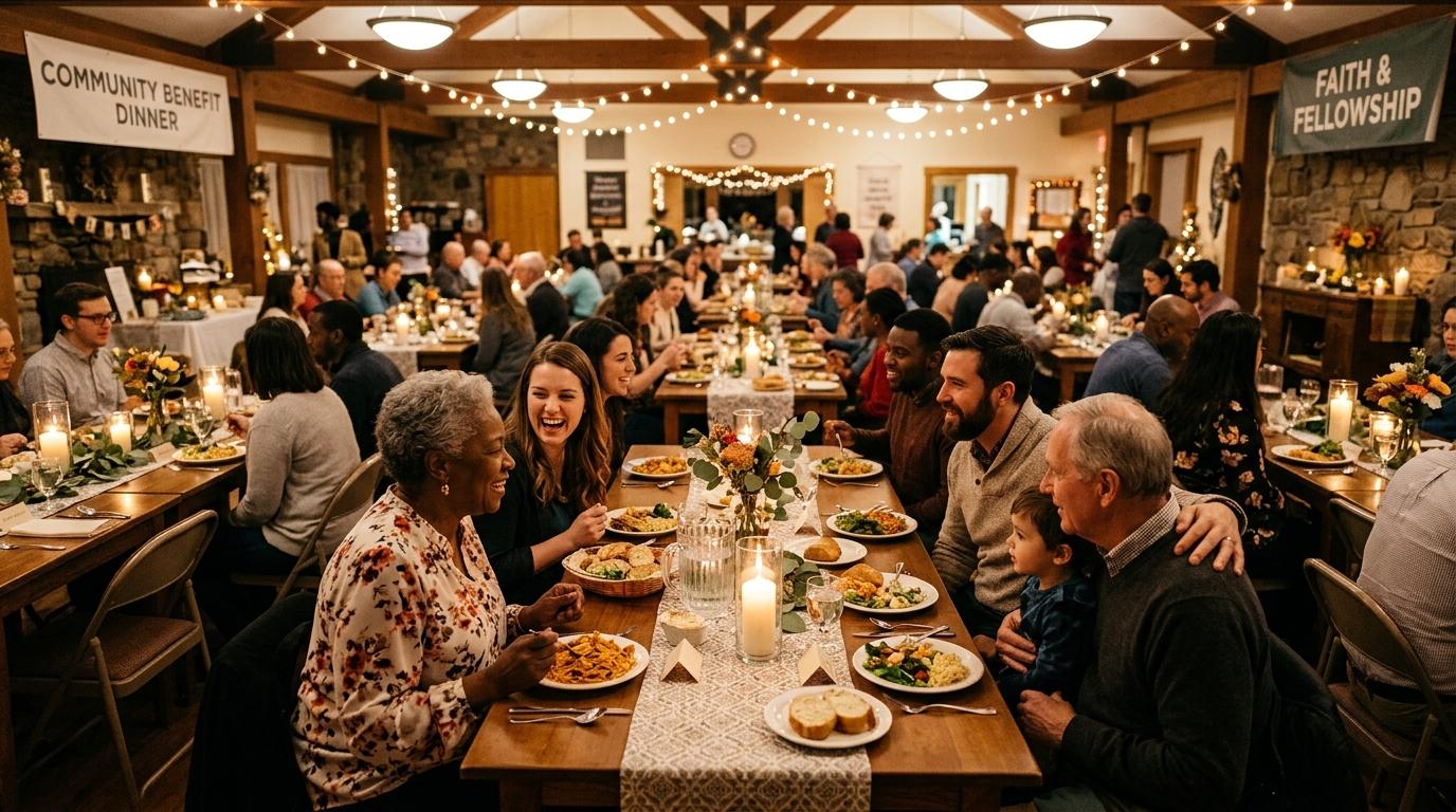 Church community gathering at a benefit dinner