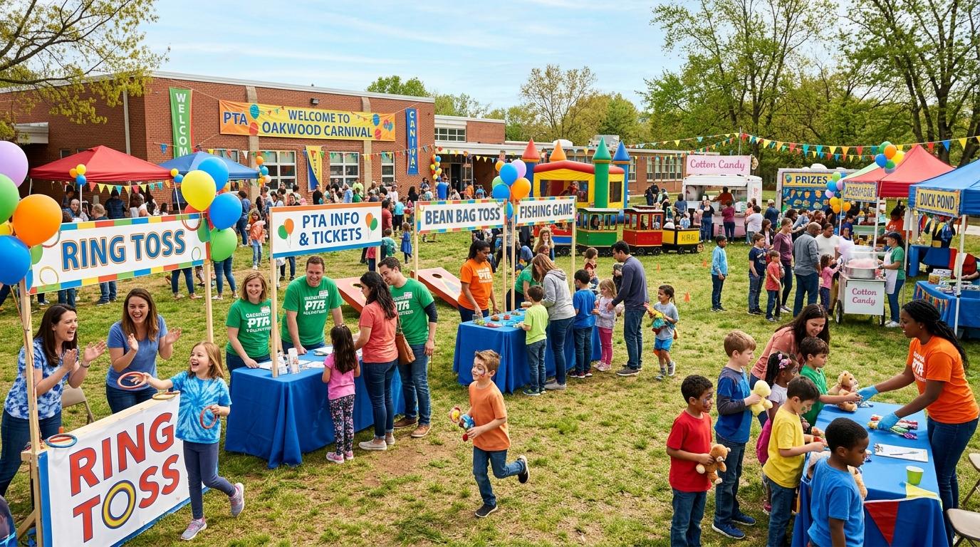 School carnival with families enjoying activities
