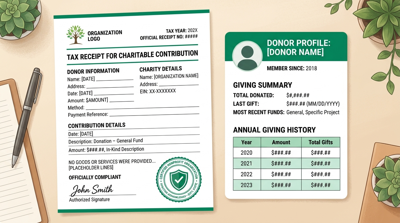 Automated tax receipts and donor profiles