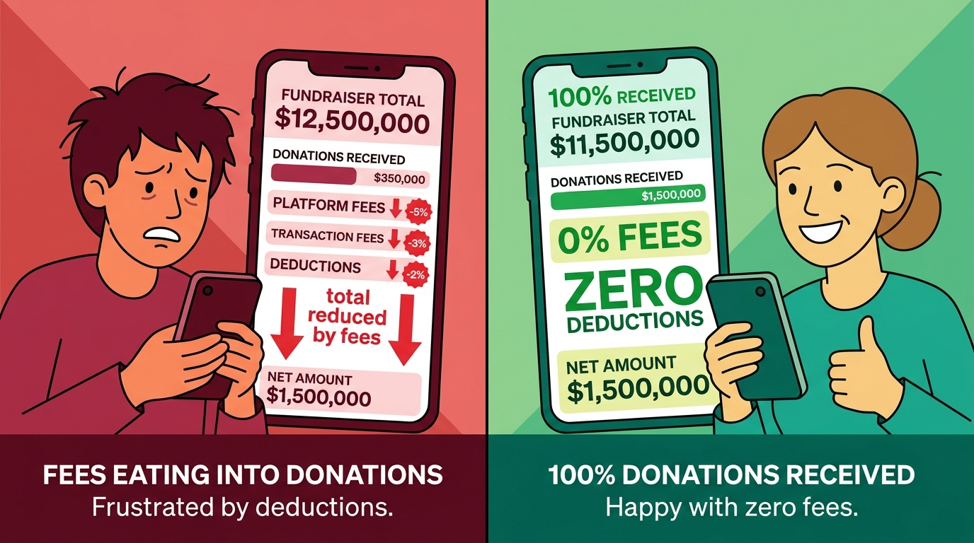 Zero fees comparison — keep 100% of donations